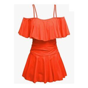 One Piece Flounce Swimsuit Off Shoulder Tummy Control Swimdress